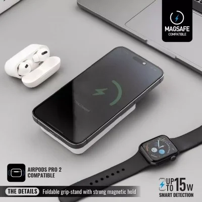 BAZIC GOPOWER 10K, 10000MAH MAGSAFE COMPATIBLE POWER BANK WITH BUILT-IN APPLE WATCH CHARGER - WHITE